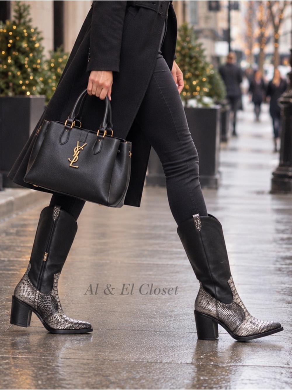 Emanuele Crasto Italy Leather Knee High Boots Silver Python Black US 8 EU 39 NWB